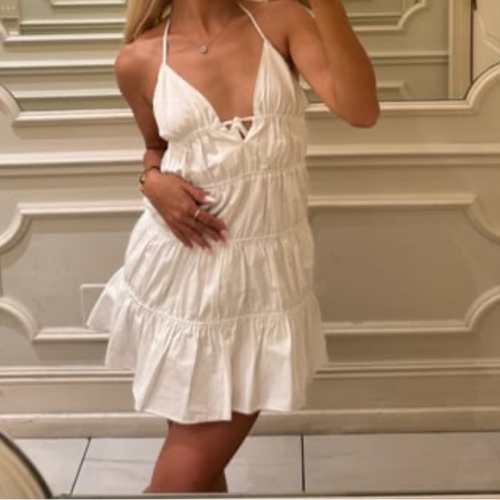 Zara Viral Summer White Ruffle Mini Dress NWT